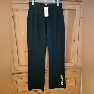 NWT Vertigo Paris Flare Sweatpants Black Gold Logo Rhinestones Womens Medium